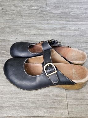 B9 Dansko Martina Leather Mary Jane Mule Clogs Black Slip On  Eu 40 US 9.5/10